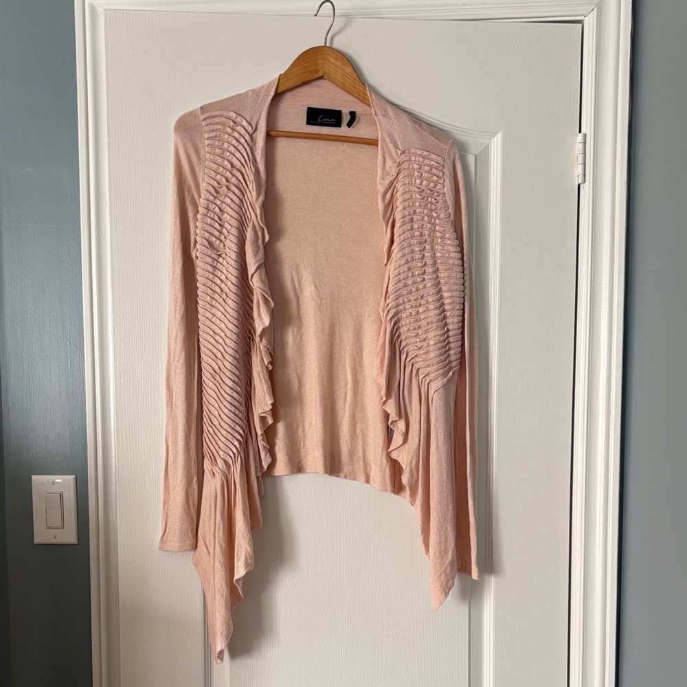 Line the Label Pink Ruffled Cashmere and Modal Cardigan Size Small